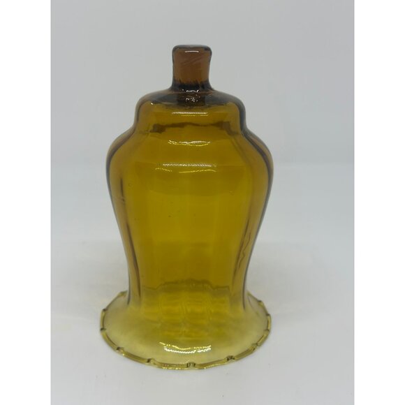 VTG Amber Glass Crimped Rim Candle Holder - 5.5" Bell Shaped Sconce - Picture 1 of 6